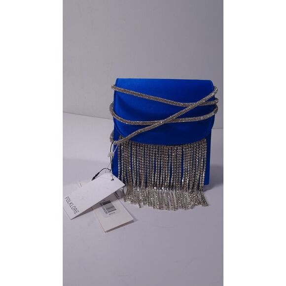 VERONICA BEARD Folklore Fringe Loop Bag Black Clutch Shoulder Bag $570 BLUE - Picture 2 of 14